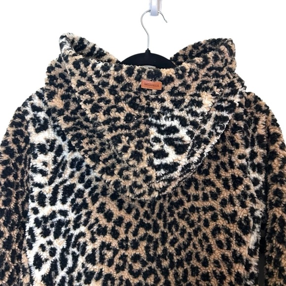 Wanakome Bliss Sherpa Leopard Print Hoodie- Cowl Neck Full Zip Hoodie- Size XS - Picture 6 of 9